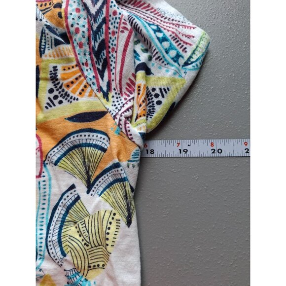 Chico's Short Sleeve V Neck Top Womens Medium Size 1 Abstract Print Orange White - Picture 6 of 7